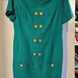 Leslie Fay Teal Mini Dress with Gold Buttons